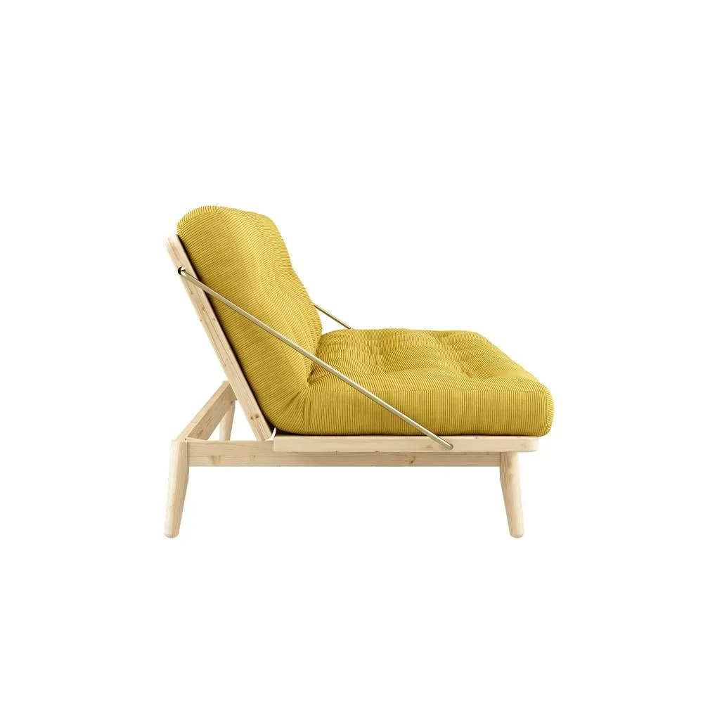 Illustration numéro 3 du produit Banquette futon FOLK en pin massif coloris miel couchage 130 x 190 cm.