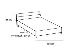 Illustration numéro 3 du produit Chambre à coucher complète VERNON lit 180 x 200 cm pin argenté et graphite