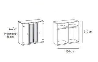 Illustration numéro 3 du produit Chambre à coucher complete VERNON couchage 140 x 200 cm chêne poutre et graphite