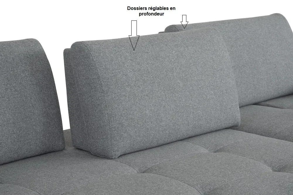 Illustration numéro 3 du produit Canapé angle FERNIE double profondeur méridienne gauche tissu gris 296 x 179 cm