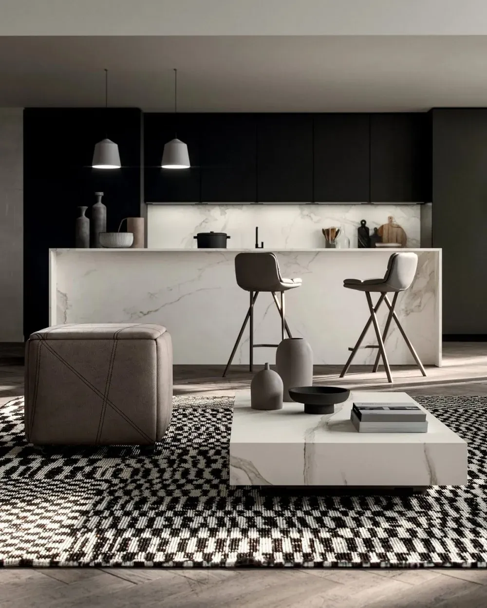 Illustration numéro 3 du produit Ozzio MILO Tabouret de bar en Cuir Graphite et Métal