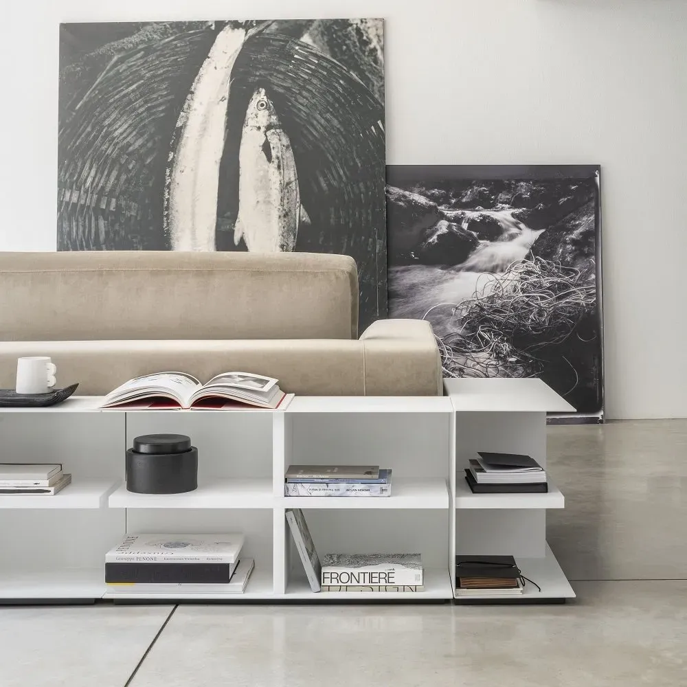 Illustration numéro 3 du produit Table polyvalente SLIM structure acier étagère bois coloris blanc