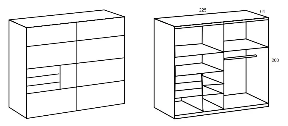 Illustration numéro 3 du produit Armoire coulissante AMORA 225cm blanc 3 tiroirs porte sobre miroir