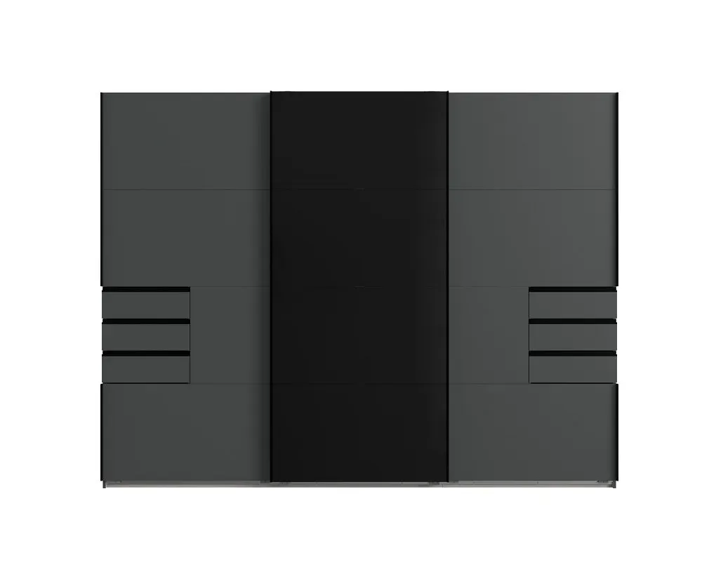 Illustration numéro 3 du produit Armoire coulissante AMORA 270cm graphite 6 tiroirs porte sobre verre noir