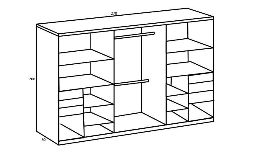 Illustration numéro 3 du produit Armoire GRANA 3 portes coulissantes 6 tiroirs coloris graphite porte centrale verre noir