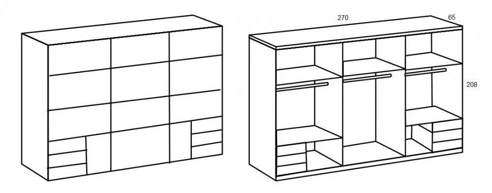 Illustration numéro 3 du produit Armoire coulissante AURELIA 270cm blanc 6 tiroirs porte verre gris