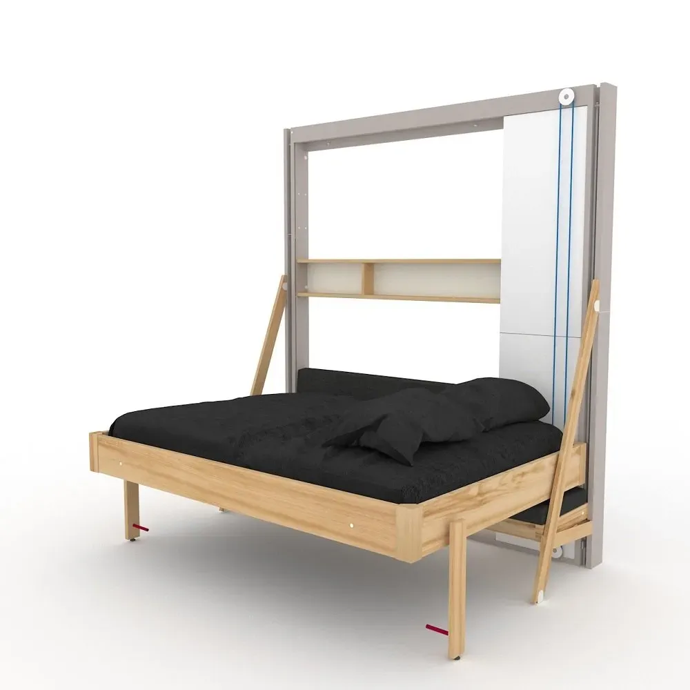 Illustration numéro 3 du produit Lit escamotable au plafond JUNO canapé étagère horizontal 140*200 cm pin encadrement cachemire tissu anthracite