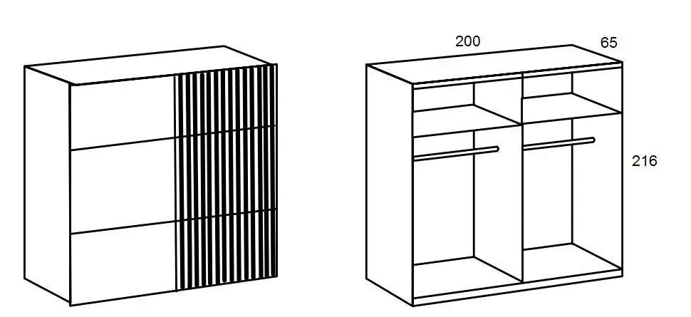 Illustration numéro 3 du produit Armoire coulissante PRISMA 200cm graphite rechampis lamelles imitation chêne artisan