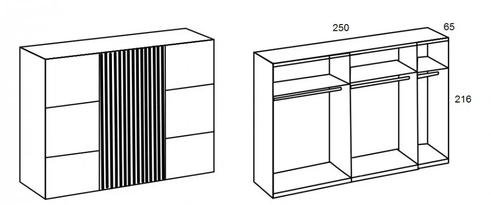 Illustration numéro 3 du produit Armoire coulissante PRISMA 250cm graphite rechampis lamelles imitation chêne artisan