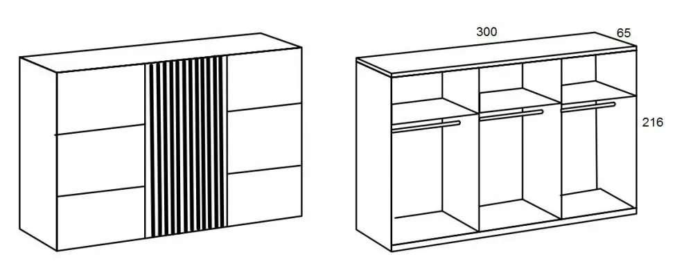 Illustration numéro 3 du produit Armoire coulissante PRISMA 300cm graphite rechampis lamelles imitation chêne artisan