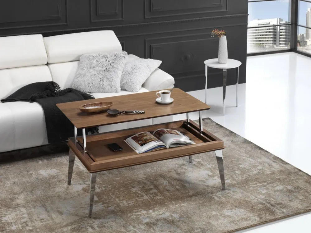 Illustration numéro 3 du produit Table basse relevable KITA 110 x 60 x 41 cm pieds métal chromé plateau noyer