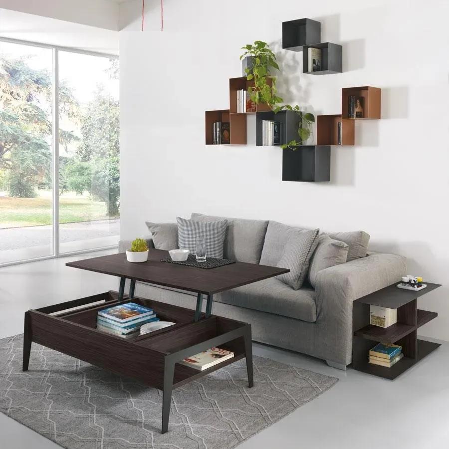 Illustration numéro 3 du produit Table basse relevable BRIGHTON 110x70x40/65cm cadre stratifié ardoise noyer pieds métal