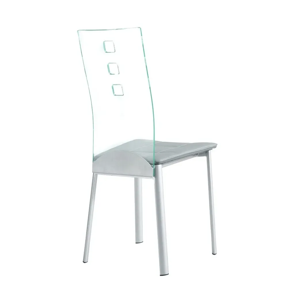 Illustration numéro 3 du produit Lot de 2 chaises design LUXOR GREY pieds métal dossier plexiglass assise microfibre gris