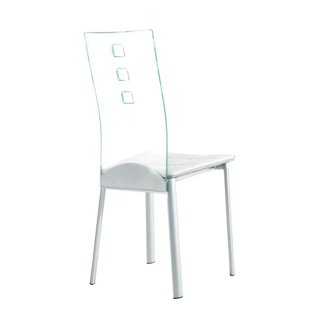 Illustration numéro 3 du produit Lot de 2 chaises design LUXOR WHITE pieds métal dossier plexiglass assise microfibre blanc