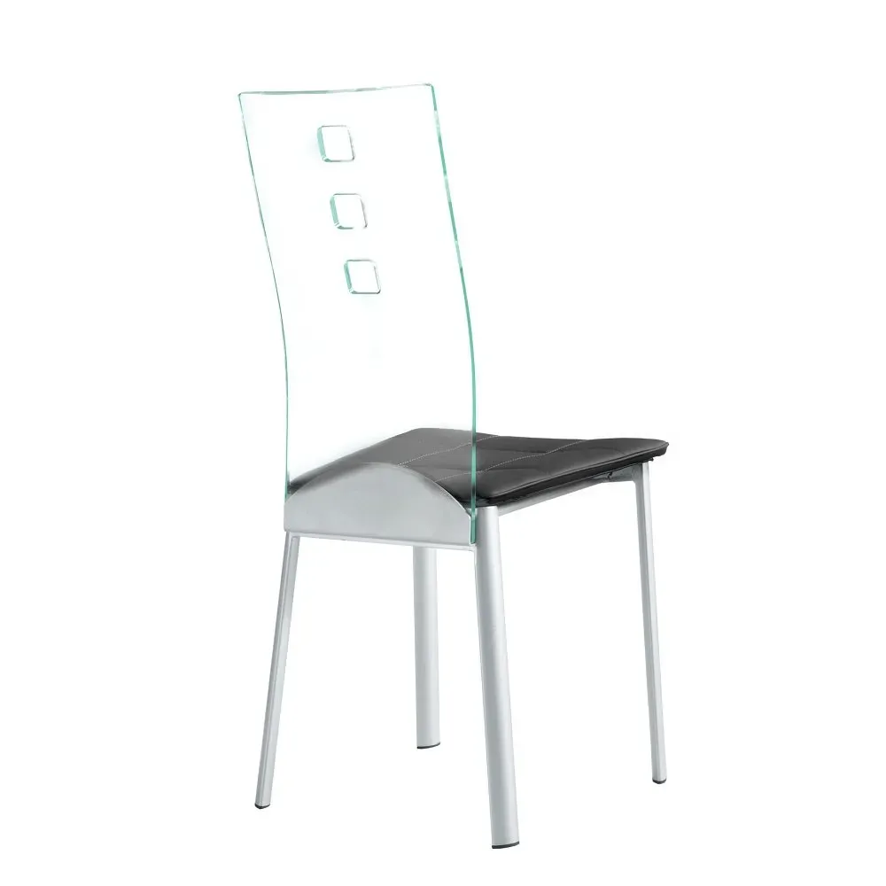 Illustration numéro 3 du produit Lot de 2 chaises design LUXOR BLACK pieds métal dossier plexiglass assise microfibre noir
