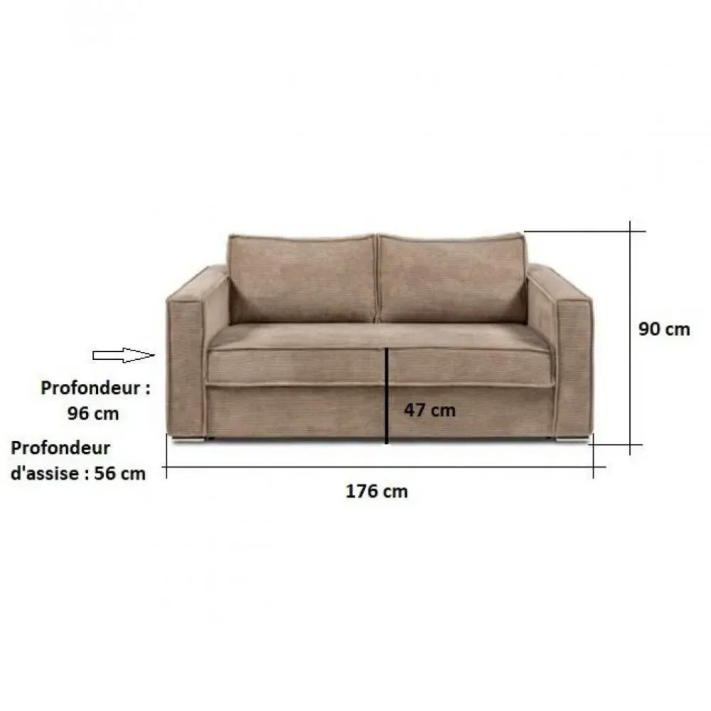 Illustration numéro 3 du produit Canapé fixe  2 places IBIZA largeur 176 cm velours côtelé zoom rouge