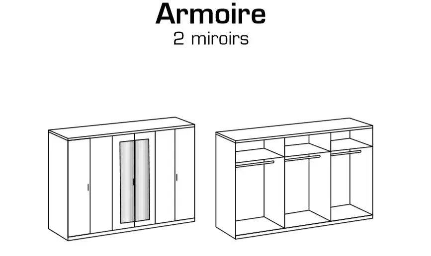 Illustration numéro 3 du produit Armoire 6 portes 2 miroirs ANGIE 270 cm chêne hickory et graphite