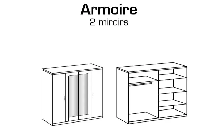 Illustration numéro 3 du produit Armoire 4 portes 2 miroirs ANGIE 225 cm blanc et graphite