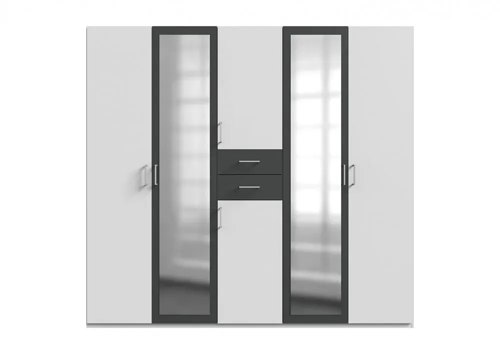 Illustration numéro 3 du produit Armoire 4 portes blancs 2 portes miroirs DIVER 225 cm 2 tiroirs graphites