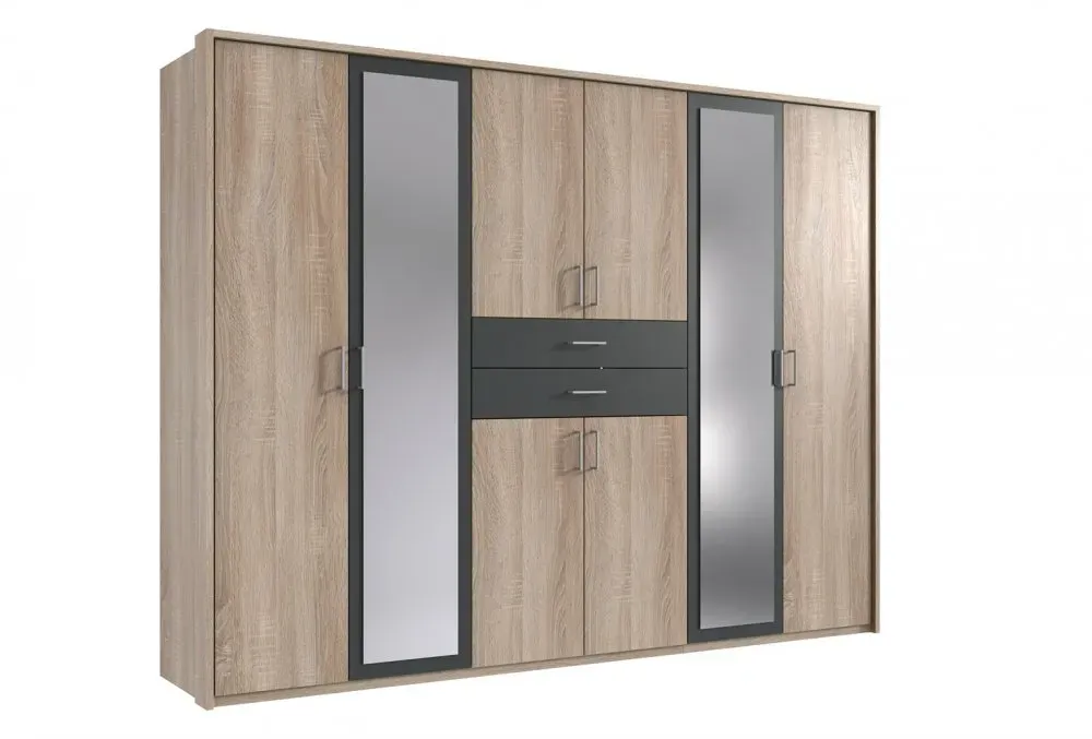 Illustration numéro 3 du produit Armoire 6 portes chênes 2 portes miroirs DIVER 270 cm 2 tiroirs graphites