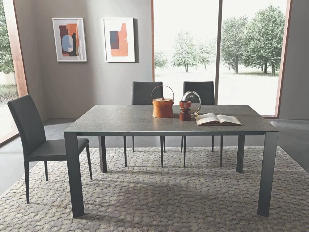 Illustration numéro 3 du produit Table 10 couverts TEOREMA extensible 160 à 250cm pieds métal graphite plateau mélaminé ardoise