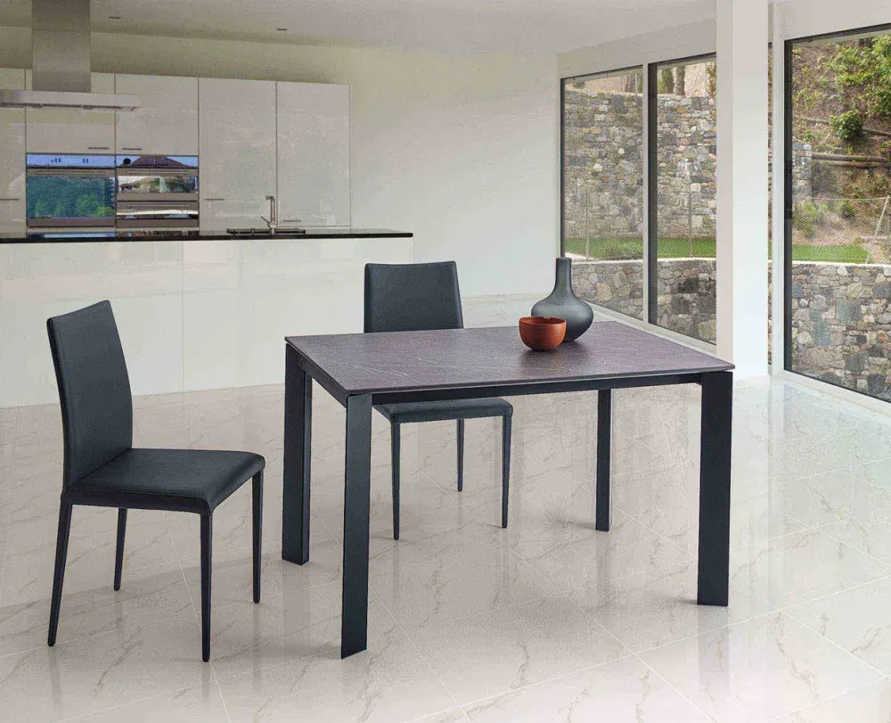 Illustration numéro 3 du produit Table 8 couverts TEOREMA extensible 140 à 200cm pieds métal graphite plateau mélaminé pierre gris