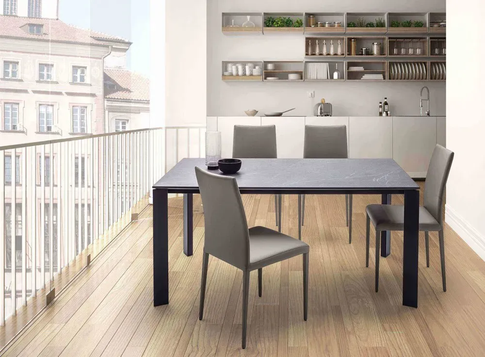 Illustration numéro 3 du produit Table 8 couverts TEOREMA extensible 120 à 240cm pieds métal graphite plateau mélaminé granite