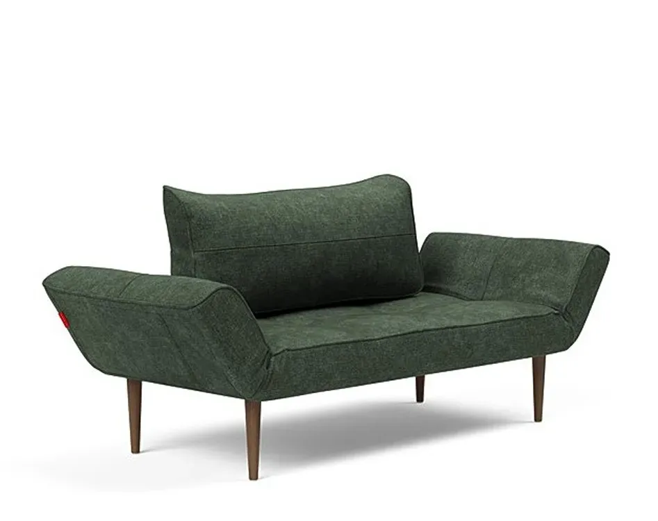 Illustration numéro 3 du produit Canapé lit  ZEAL STYLETTO cadre acier piétement chêne foncé tissu Avella Pine Green