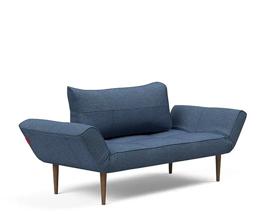 Illustration numéro 3 du produit Canapé lit  ZEAL STYLETTO cadre acier piétement chêne foncé tissu Weda Blue