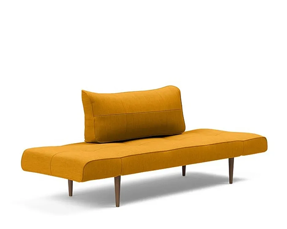 Illustration numéro 3 du produit Canapé lit  ZEAL STYLETTO cadre acier piétement chêne foncé tissu Elegance Curry