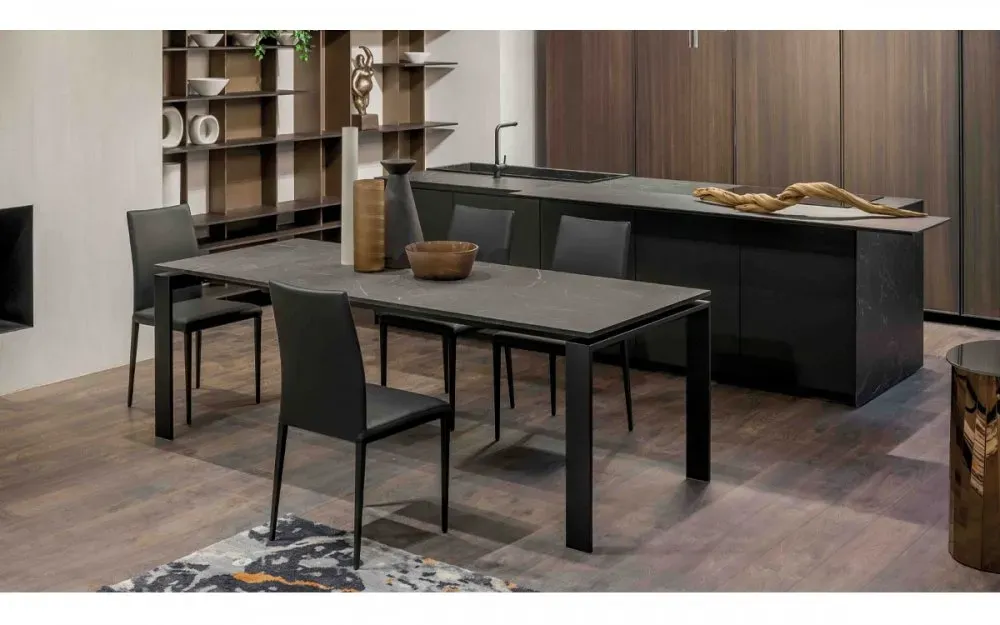 Illustration numéro 3 du produit Table 10 couverts SIGMA extensible 160 à 220cm pieds métal noir plateau mélaminé pierre gris