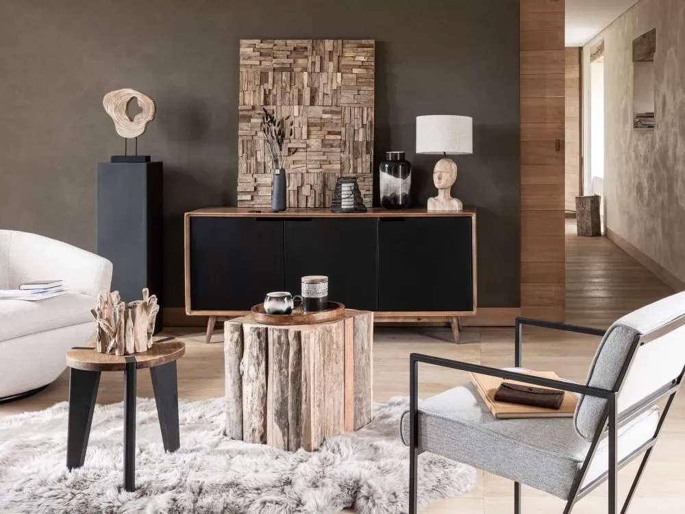 Illustration numéro 3 du produit Buffet 3 portes en manguier massif et métal