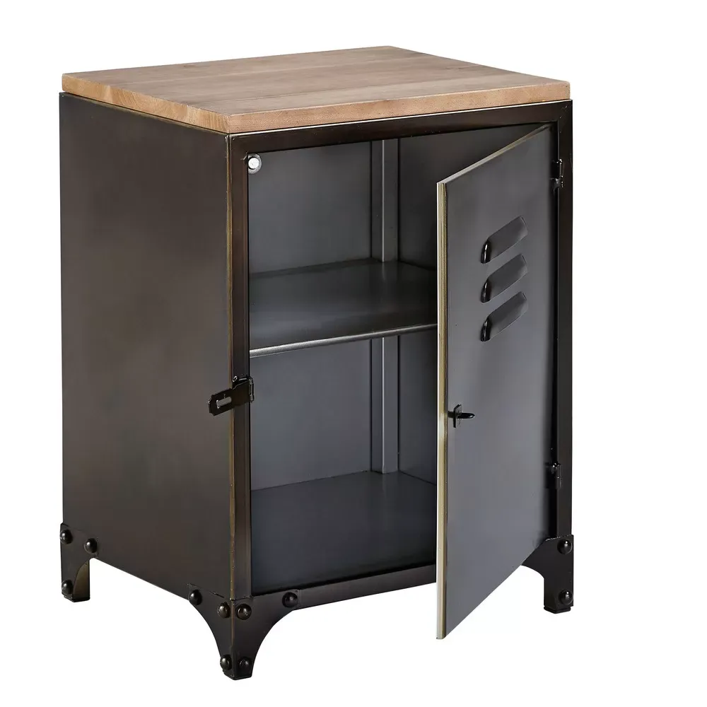 Illustration numéro 3 du produit Table de chevet industrielle en métal et bois de sapin