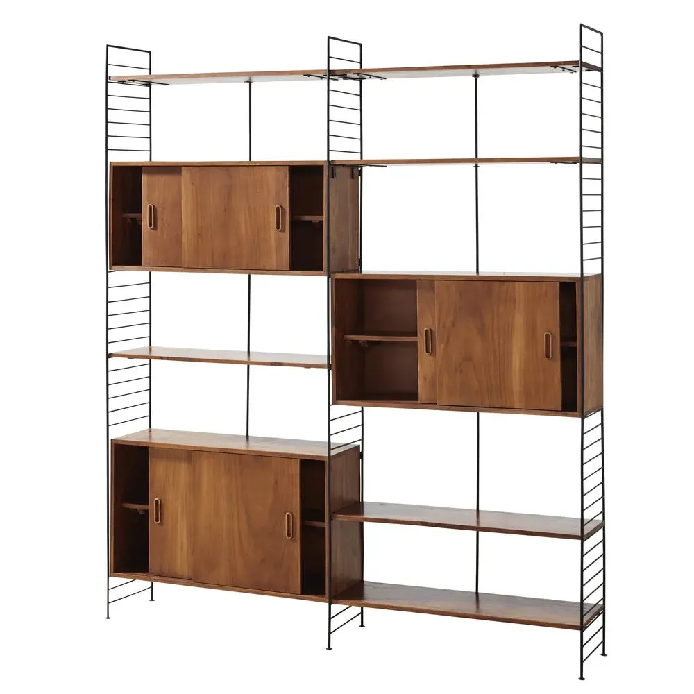 Illustration numéro 3 du produit Étagère vintage 6 portes en acier noir et acacia massif L177