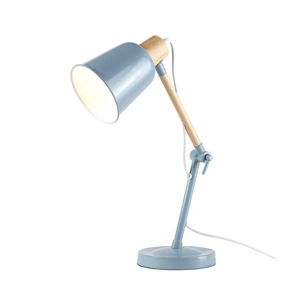 Illustration numéro 3 du produit Lampe de bureau en métal bleu et hévéa