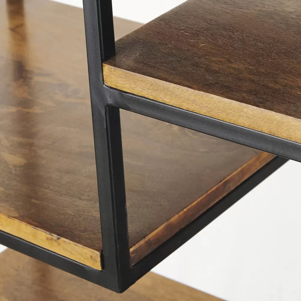 Illustration numéro 3 du produit Etagère industrielle en métal noir mat et bois de manguier