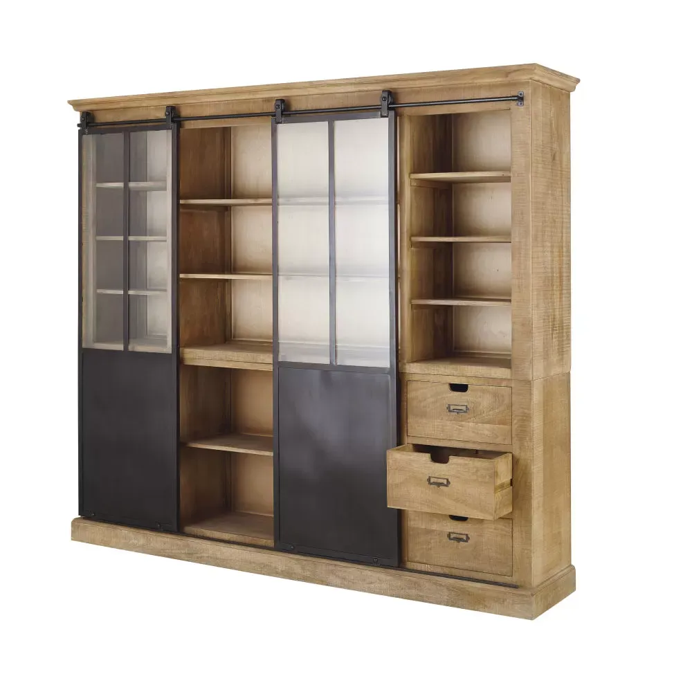 Illustration numéro 3 du produit Bibliothèque 2 portes en manguier massif et métal