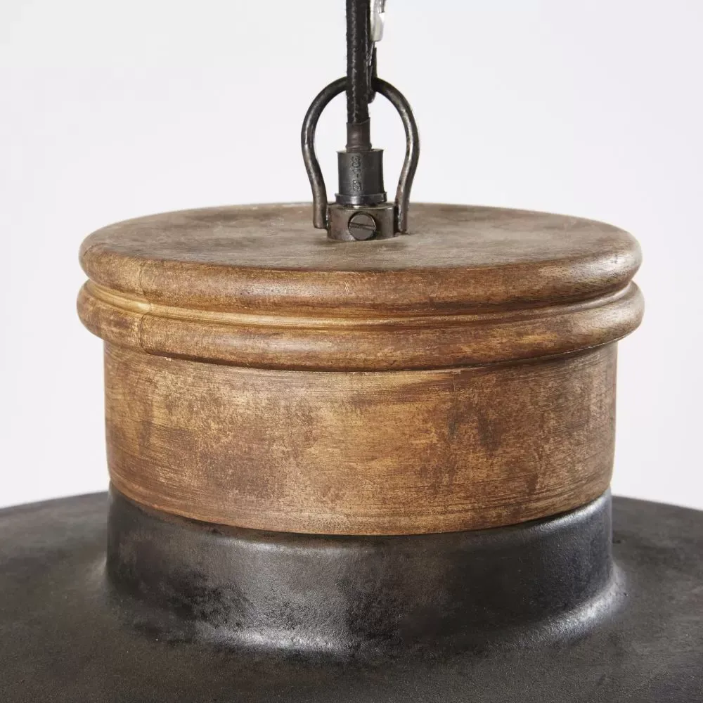 Illustration numéro 3 du produit Suspension industrielle en métal effet vieilli et bois de manguier