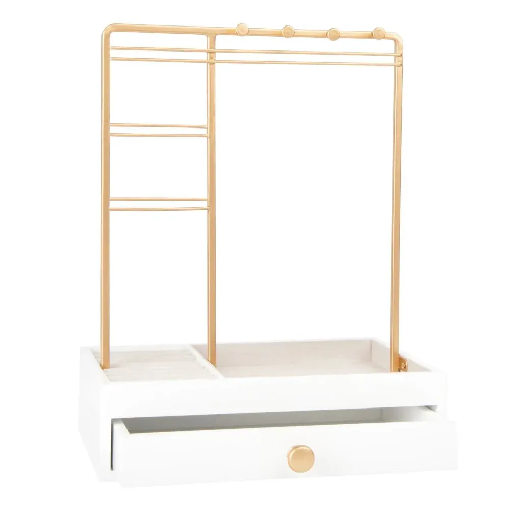 Illustration numéro 3 du produit Porte-bijoux 1 tiroir en métal blanc et doré