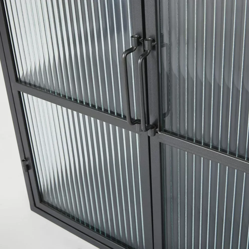 Illustration numéro 3 du produit Etagère 2 portes en métal noir et verre armé