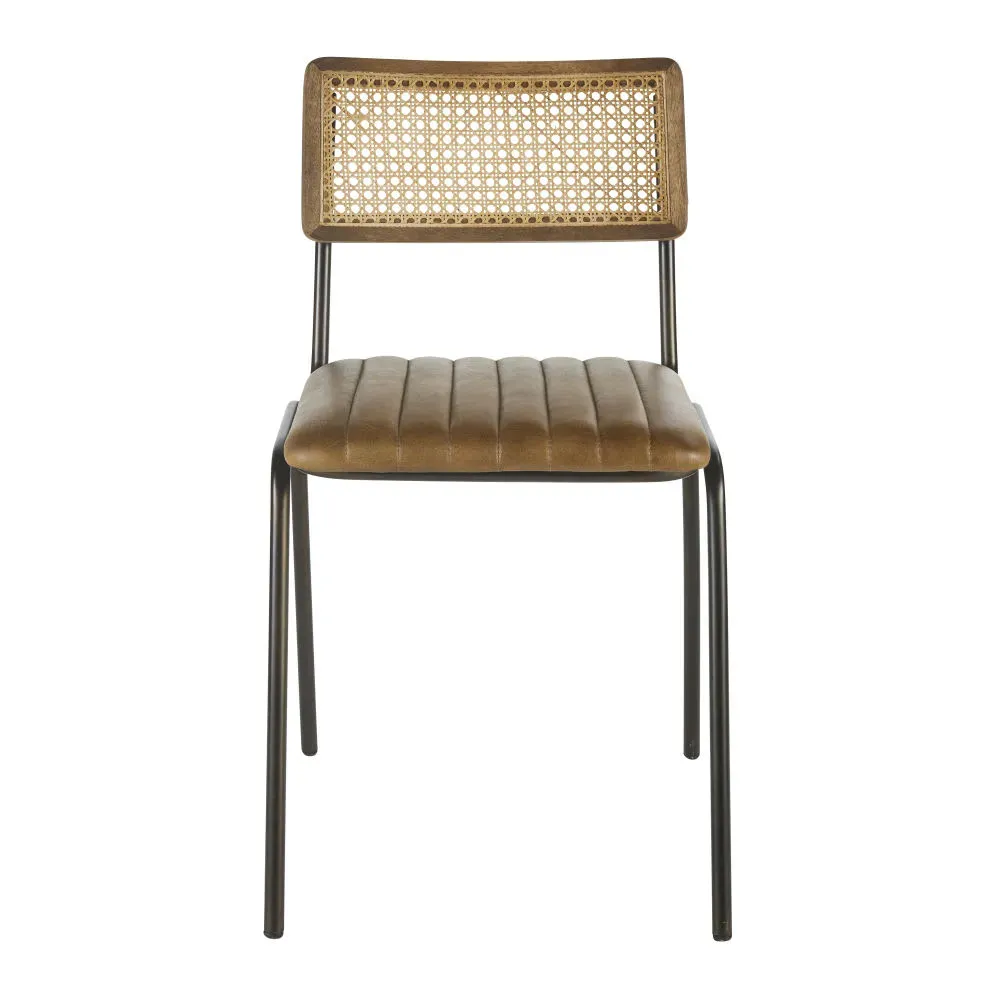 Illustration numéro 3 du produit Chaises professionnelles en cuir de buffle marron, cannage en rotin et acier noir (x2)