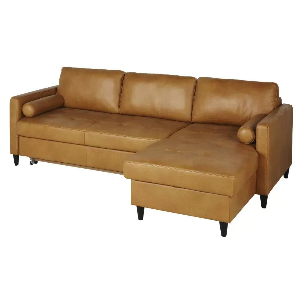 Illustration numéro 3 du produit Canapé d'angle convertible 4/5 places en cuir caramel