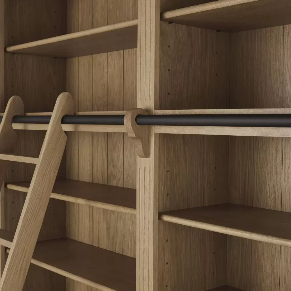 Illustration numéro 3 du produit Bibliothèque 2 tiroirs 4 portes avec échelle en chêne