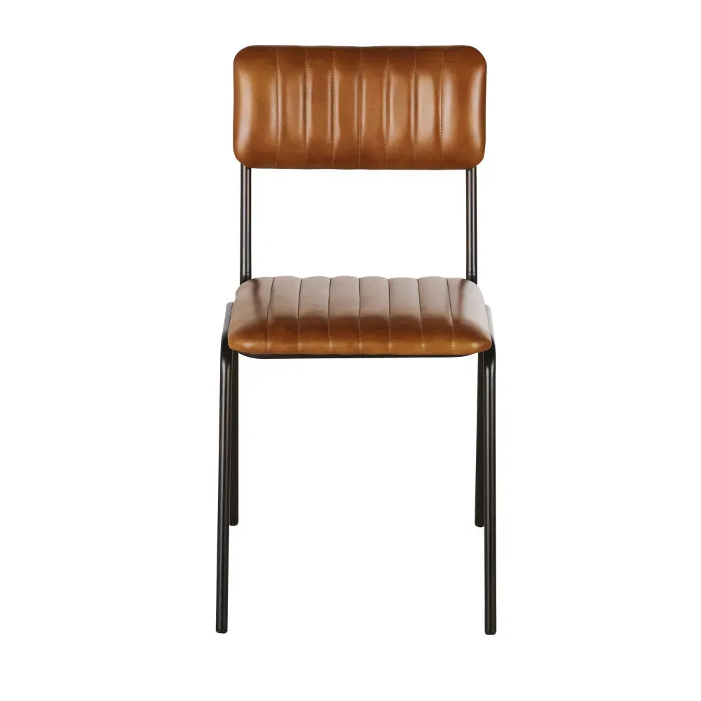 Illustration numéro 3 du produit Chaises professionnelles en cuir marron et acier noir (x2)