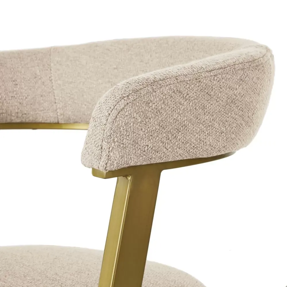 Illustration numéro 3 du produit Fauteuil de table écru chiné et acier coloris laiton