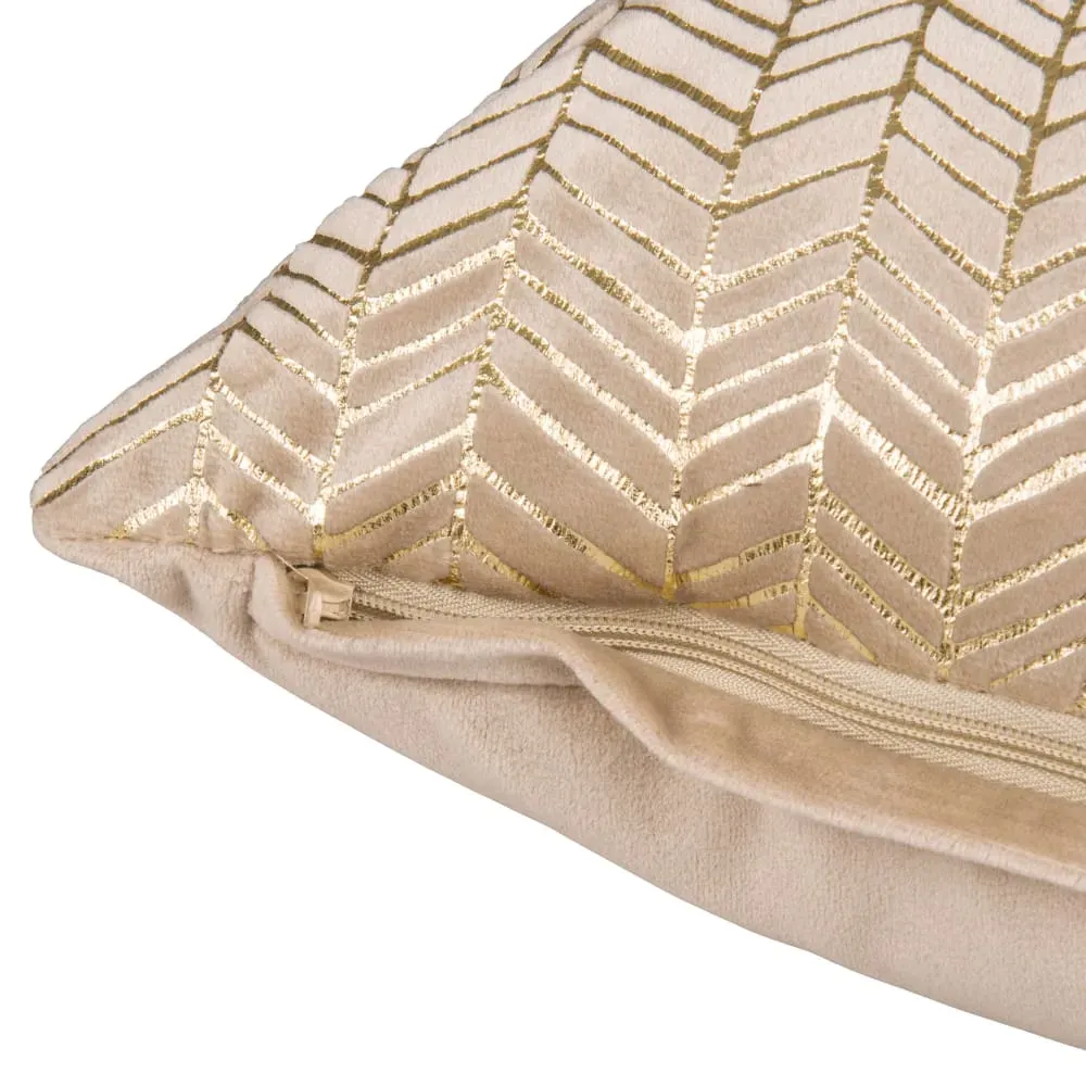 Illustration numéro 3 du produit Coussin en suédine beige à motif imprimé géométrique doré 45x45