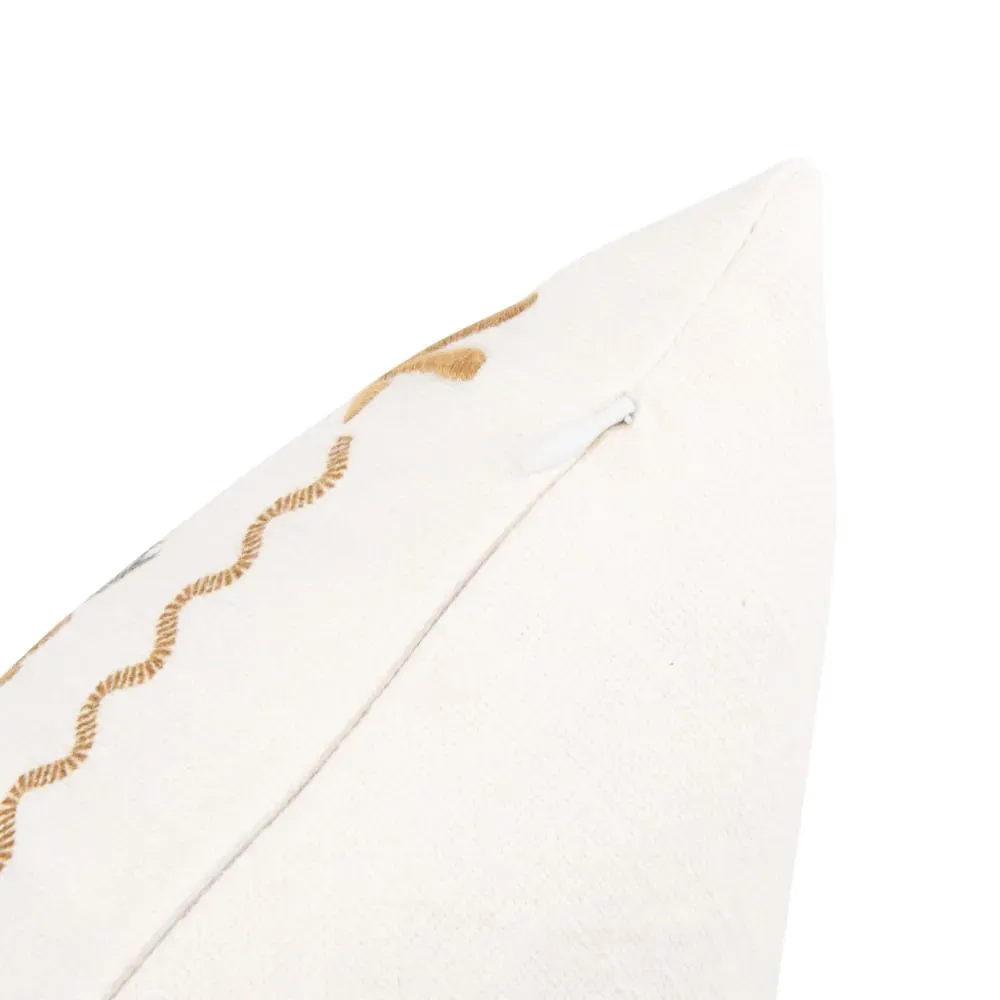 Illustration numéro 3 du produit Housse de coussin en coton brodé motif exotique écru imprimé 40x40