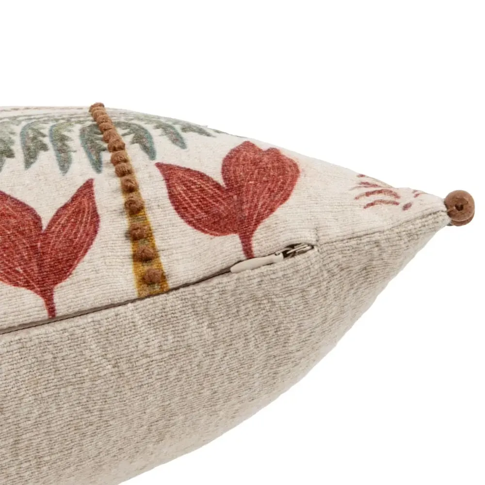 Illustration numéro 3 du produit Coussin en coton et lin mélangés à motif imprimé brodé multicolore 70x35