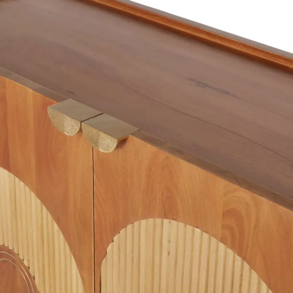 Illustration numéro 3 du produit Buffet 3 portes en bois de manguier massif, rotin et métal coloris laiton L180