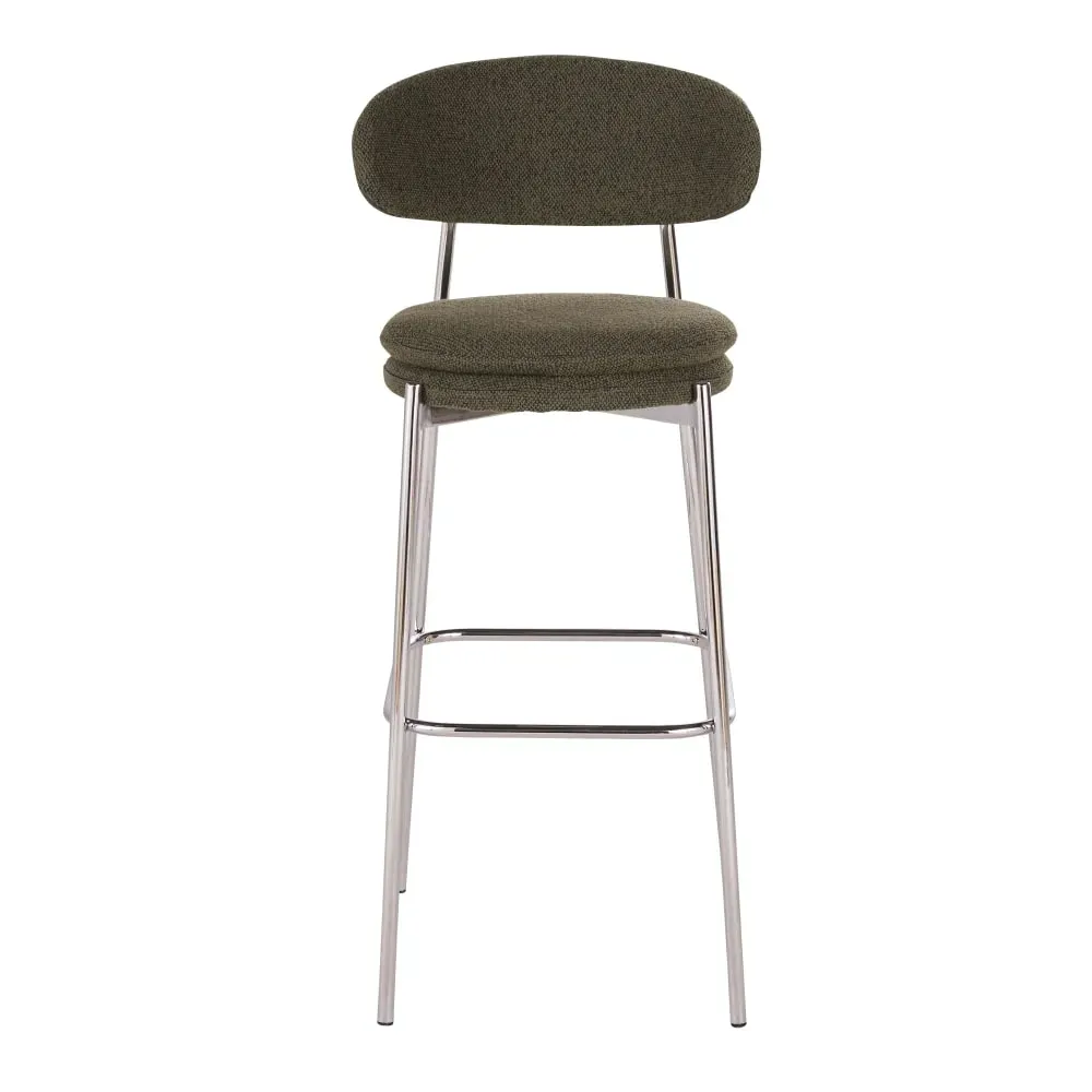 Illustration numéro 3 du produit Chaises hautes de bar en acier chromé et bouclettes vert kaki (x2) H78